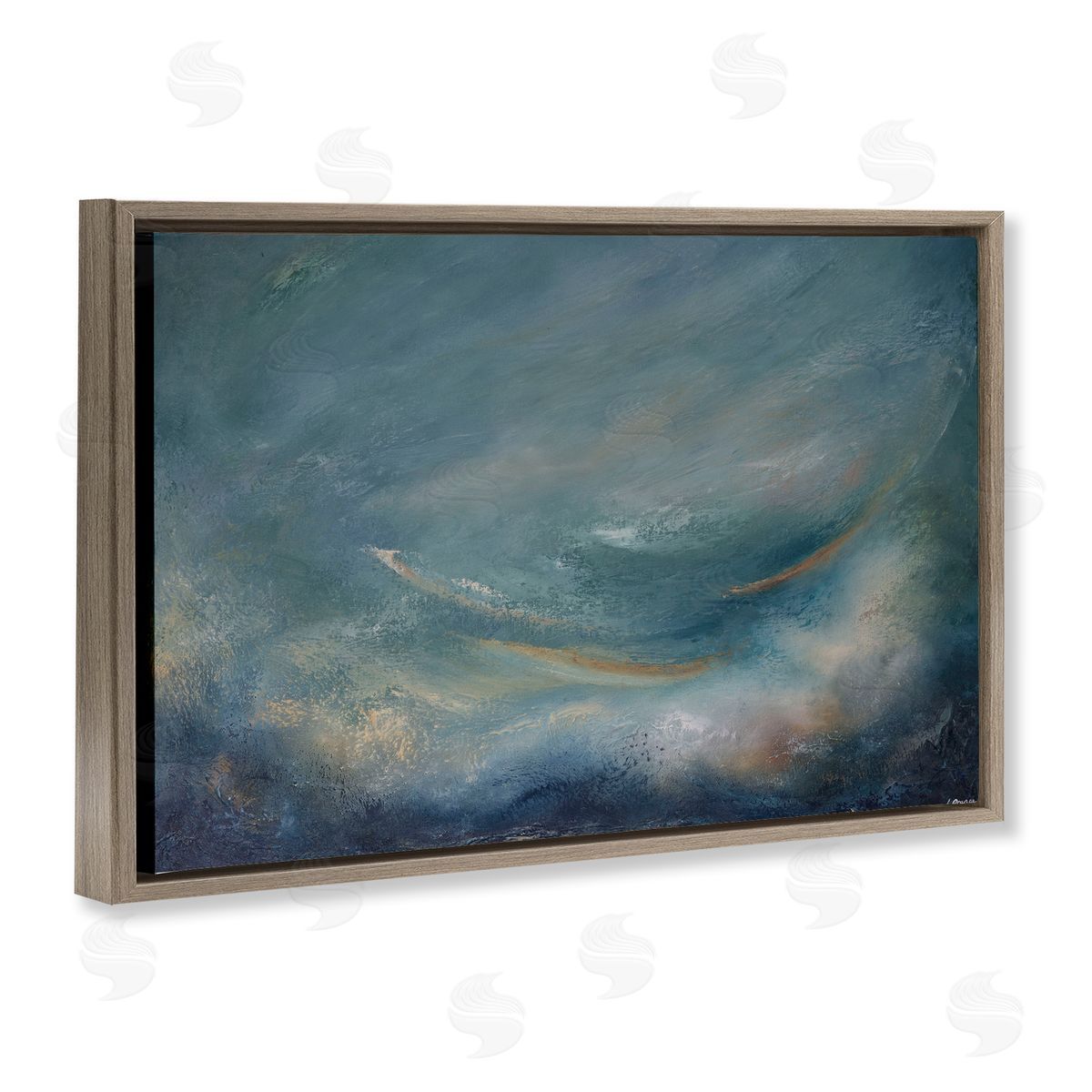 Dark Storm Clouds Abstract Brown Floating Frame Canvas Wall Art, Home Decor by Lydia Orange