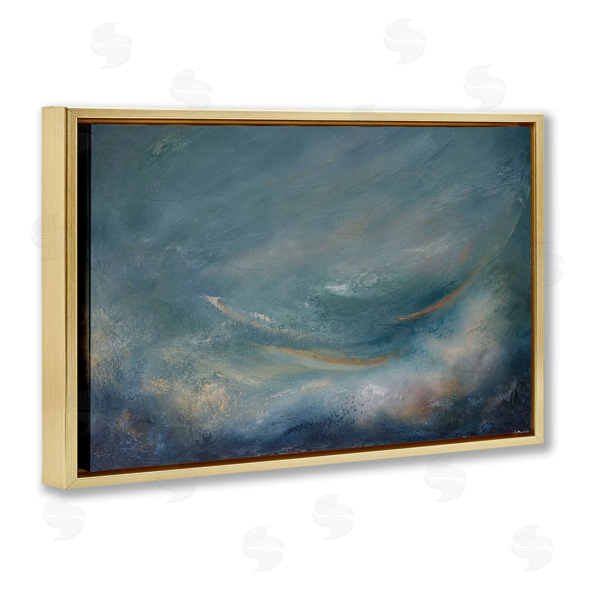 Dark Storm Clouds Abstract Gold Floating Frame Canvas Wall Art, Home Decor by Lydia Orange
