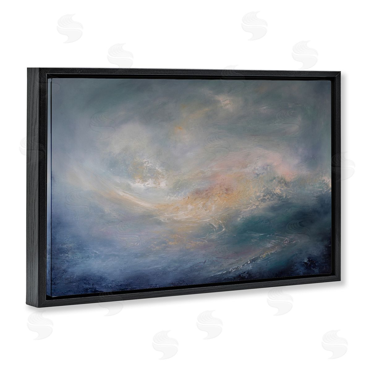 Cascading Clouds Abstract Black Floating Frame Canvas Wall Art, Home Decor by Lydia Orange