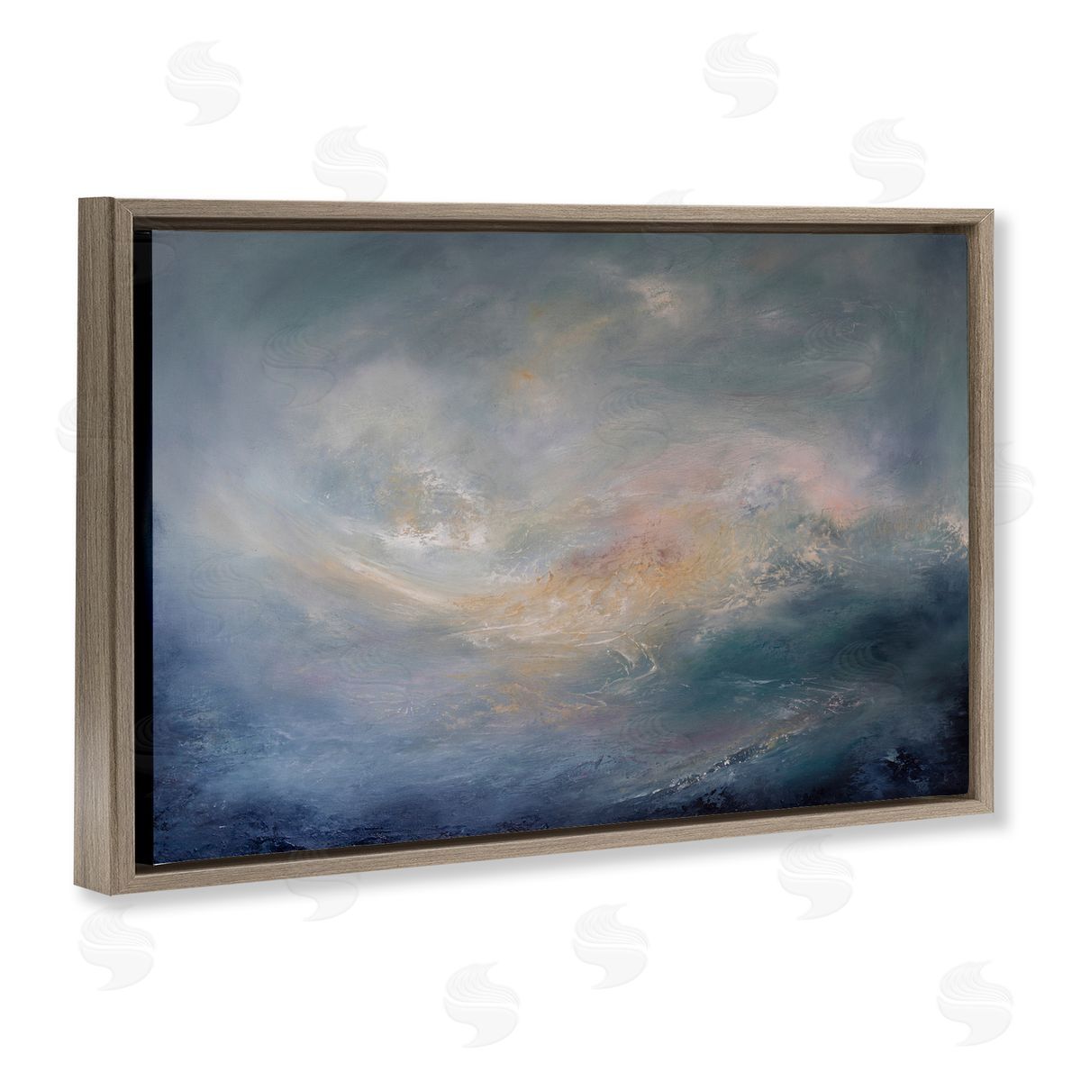 Cascading Clouds Abstract Brown Floating Frame Canvas Wall Art, Home Decor by Lydia Orange
