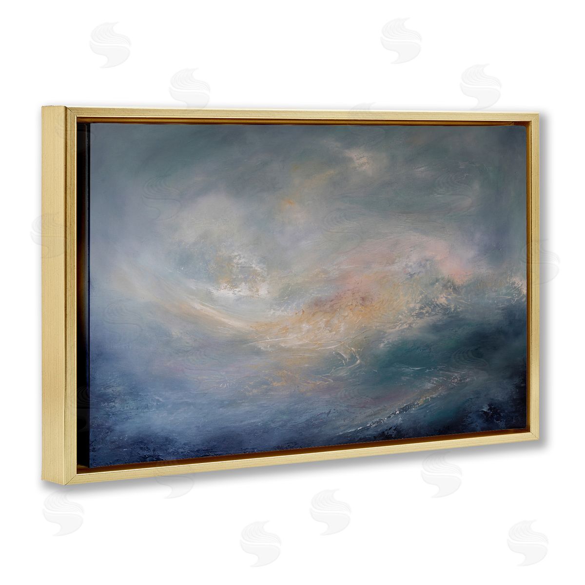 Cascading Clouds Abstract Gold Floating Frame Canvas Wall Art, Home Decor by Lydia Orange