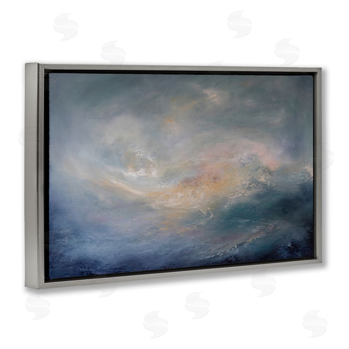 Cascading Clouds Abstract Grey Floating Frame Canvas Wall Art, Home Decor by Lydia Orange