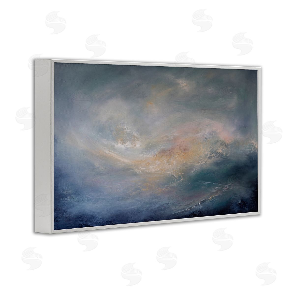 Cascading Clouds Abstract White Frame Print Wall Art, Home Decor by Lydia Orange