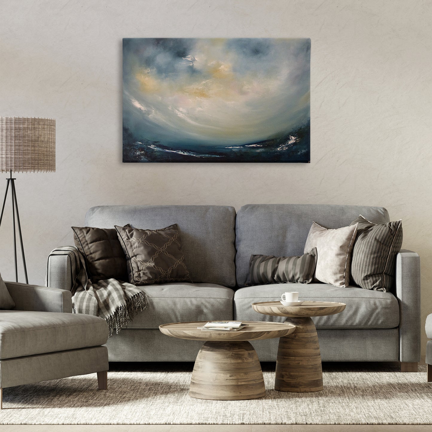 Sun Through Storm Clouds Canvas Wall Art in Room, Home Decor by Lydia Orange