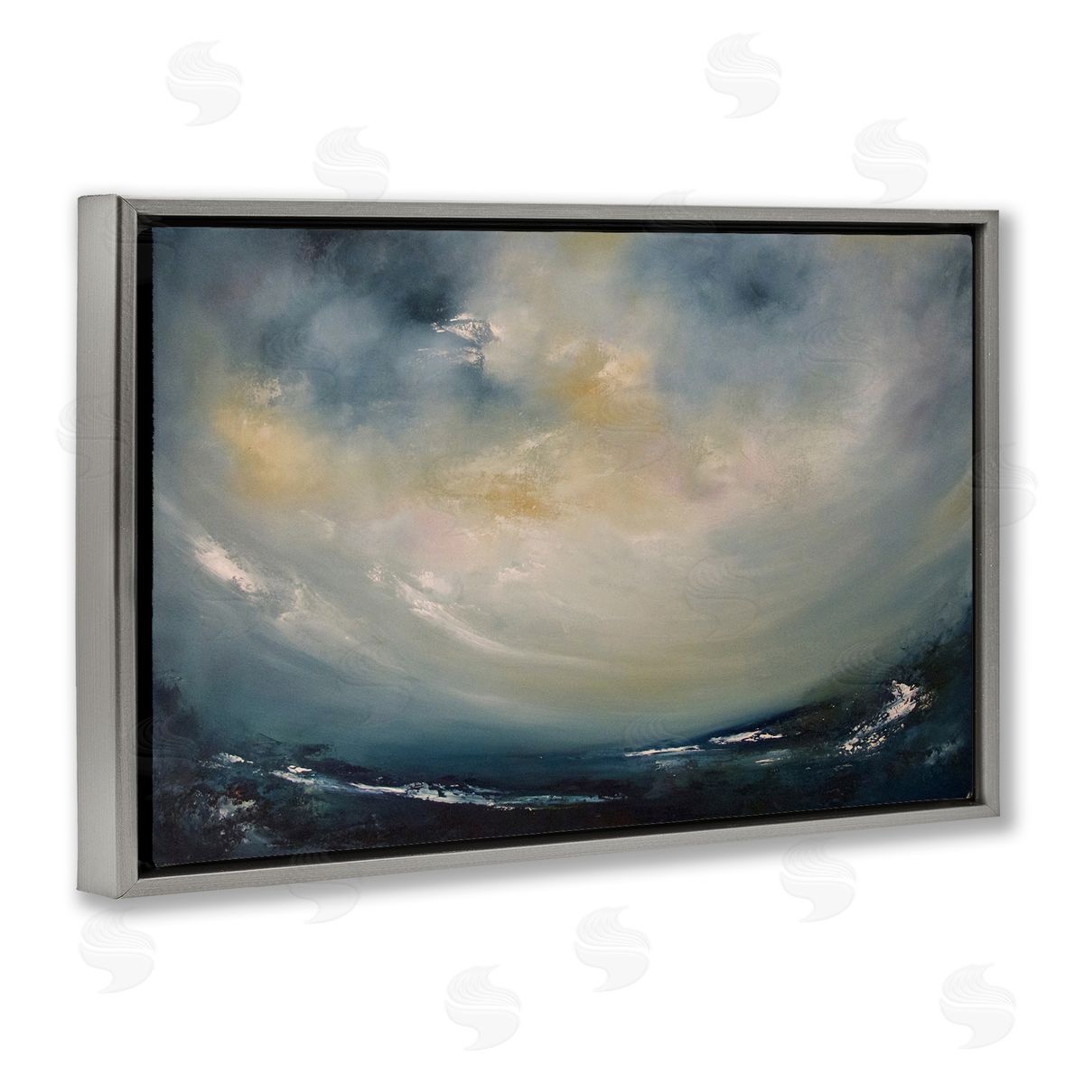 Sun Through Storm Clouds Grey Floating Frame Canvas Wall Art, Home Decor by Lydia Orange