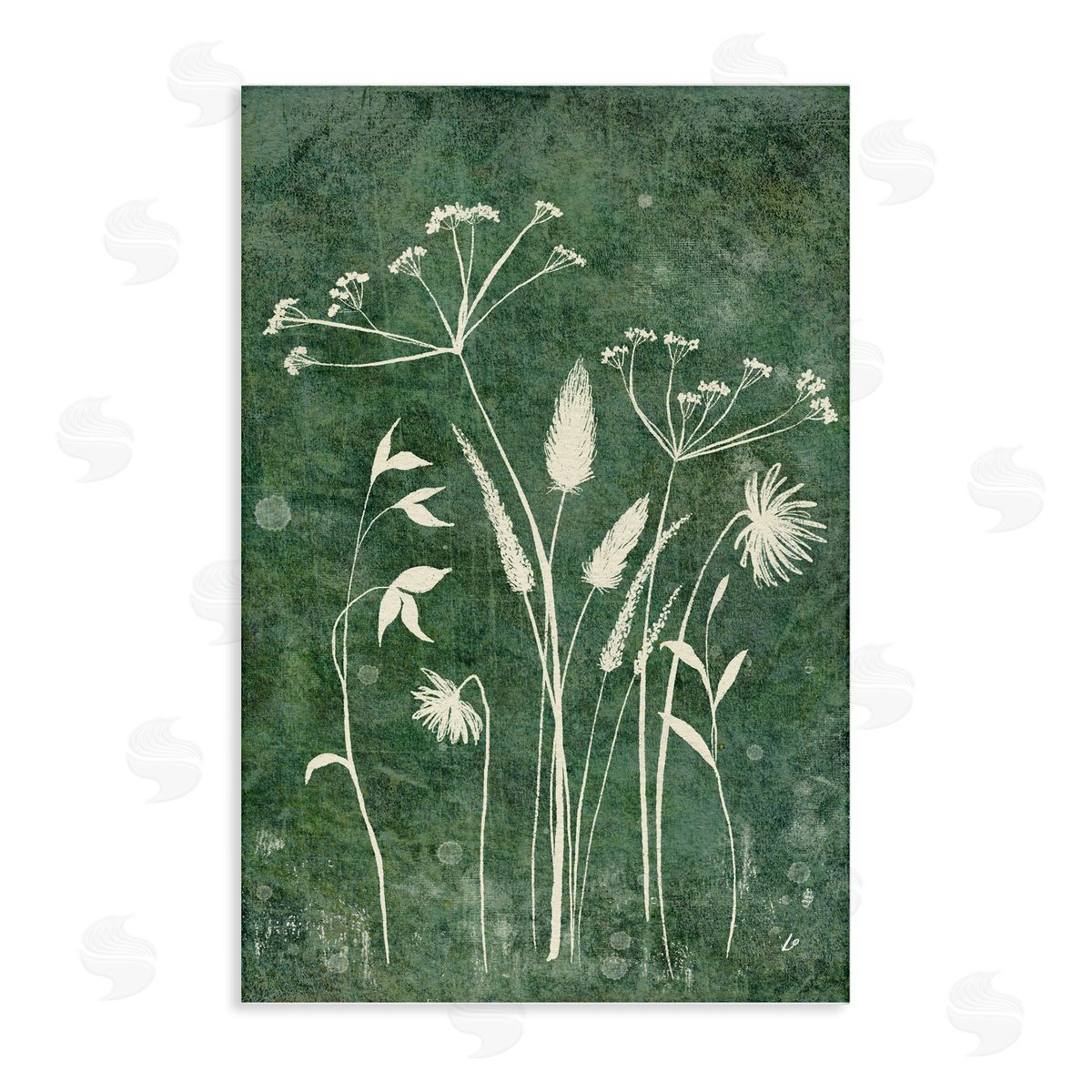 Wildflowers on Rustic Green Canvas Wall Art, Home Decor by Lydia Orange