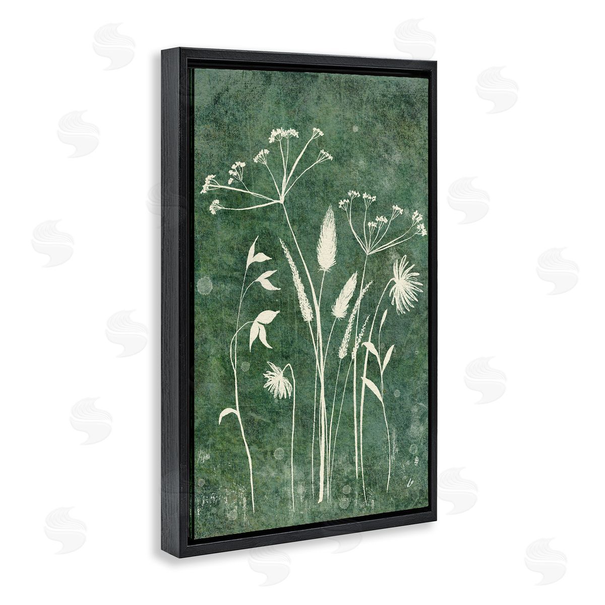 Wildflowers on Rustic Green Black Floating Frame Canvas Wall Art, Home Decor by Lydia Orange