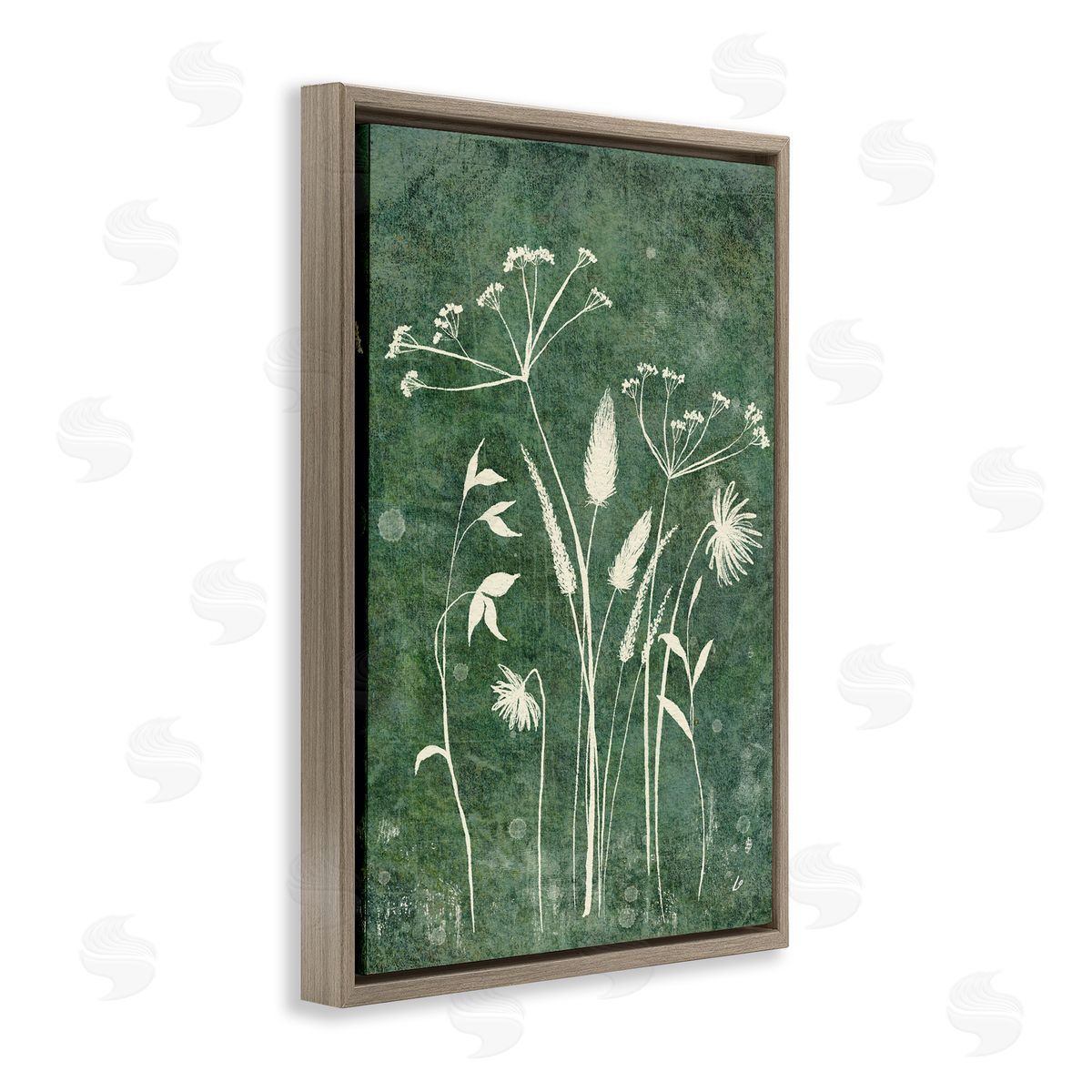 Wildflowers on Rustic Green Brown Floating Frame Canvas Wall Art, Home Decor by Lydia Orange