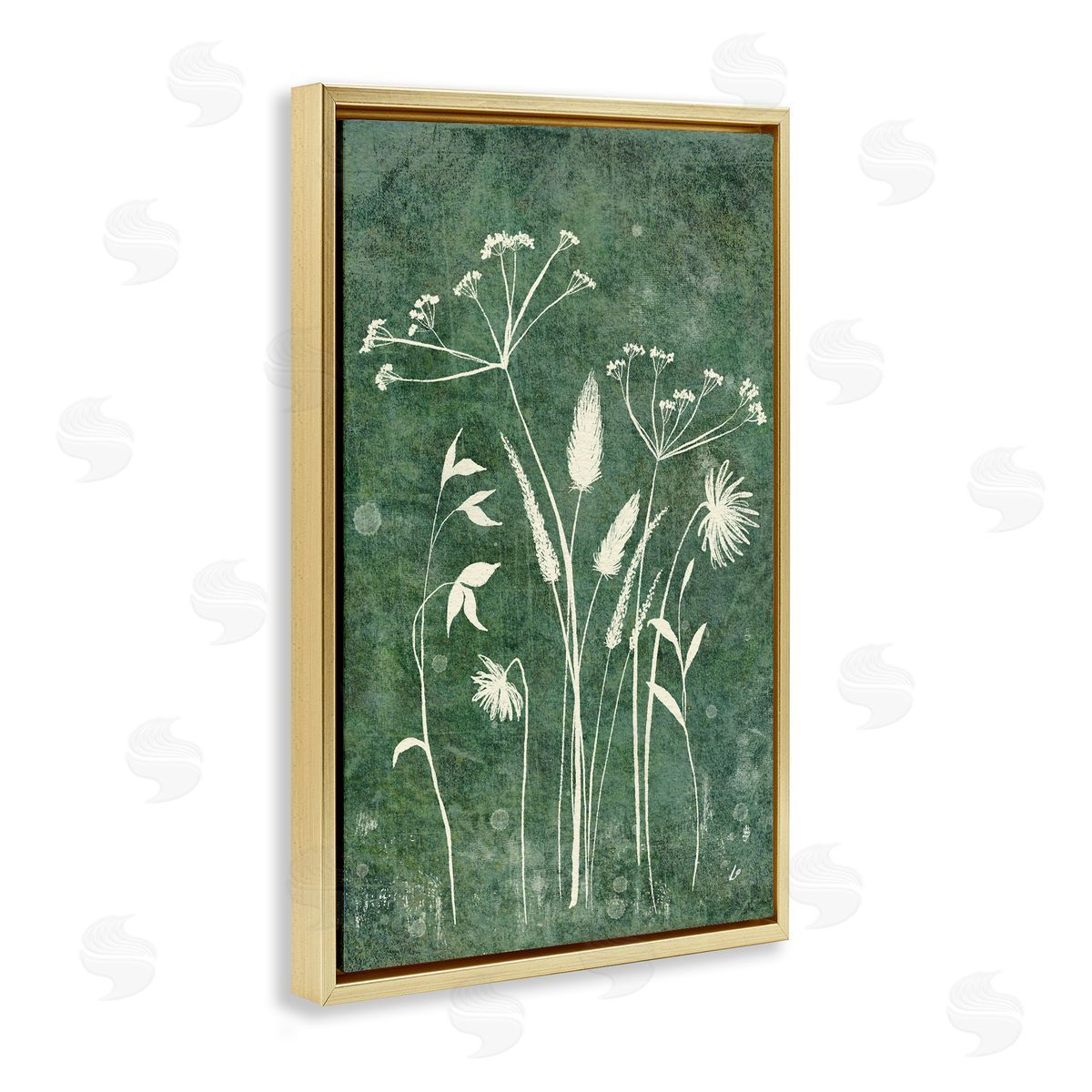 Wildflowers on Rustic Green Gold Floating Frame Canvas Wall Art, Home Decor by Lydia Orange