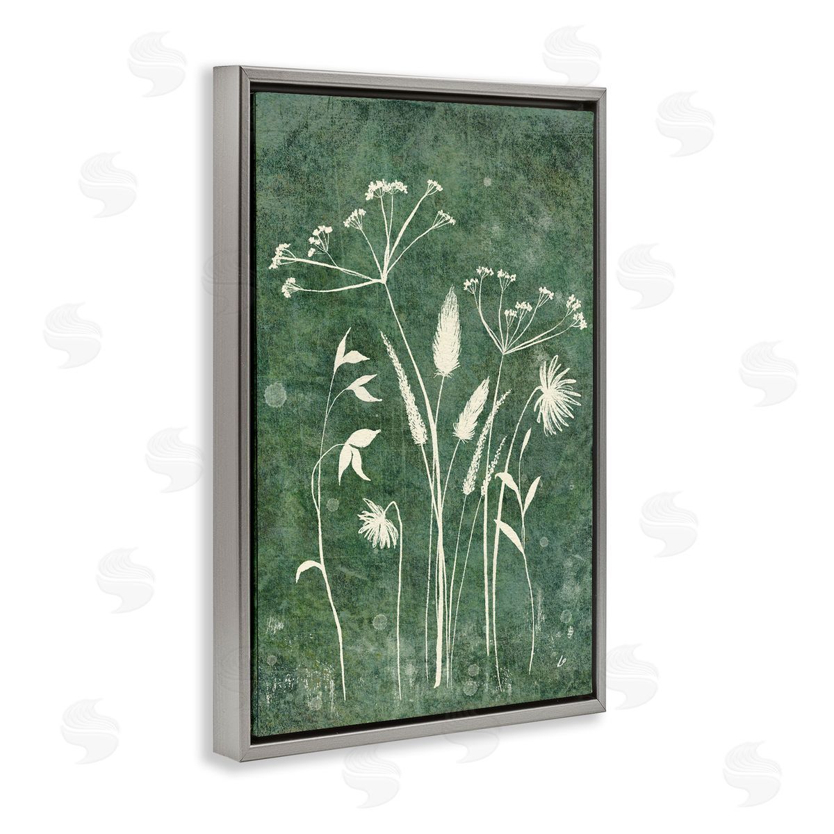Wildflowers on Rustic Green Grey Floating Frame Canvas Wall Art, Home Decor by Lydia Orange