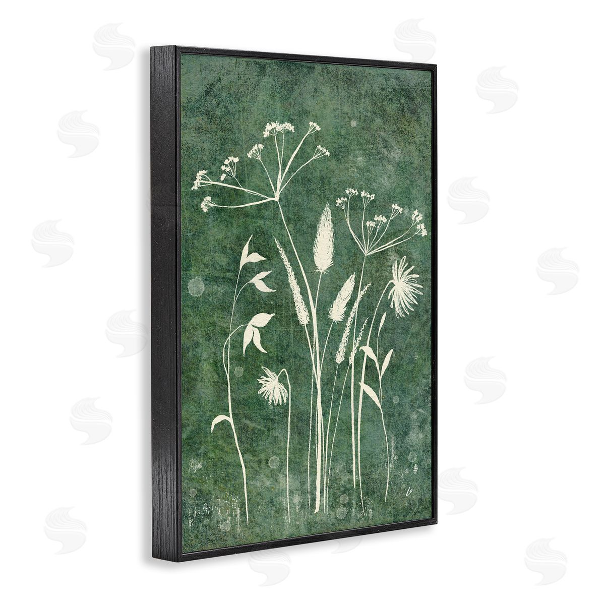 Wildflowers on Rustic Green Black Frame Print Wall Art, Home Decor by Lydia Orange