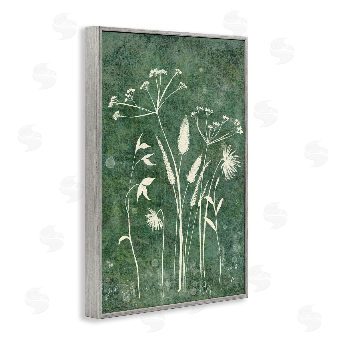 Wildflowers on Rustic Green Grey Frame Print Wall Art, Home Decor by Lydia Orange