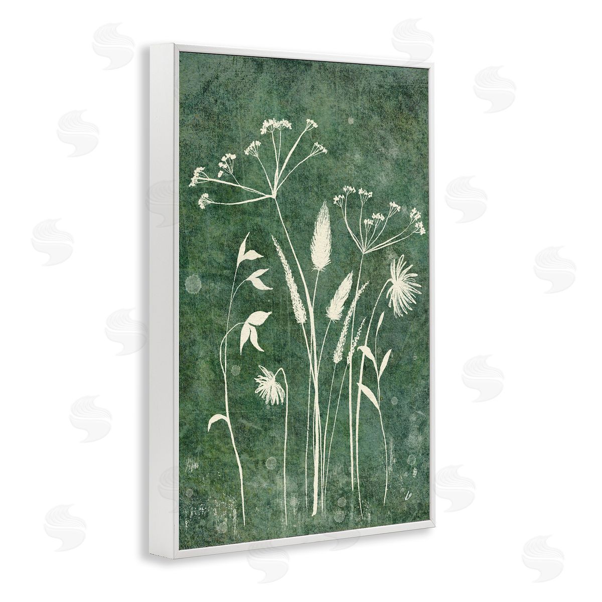 Wildflowers on Rustic Green White Frame Print Wall Art, Home Decor by Lydia Orange