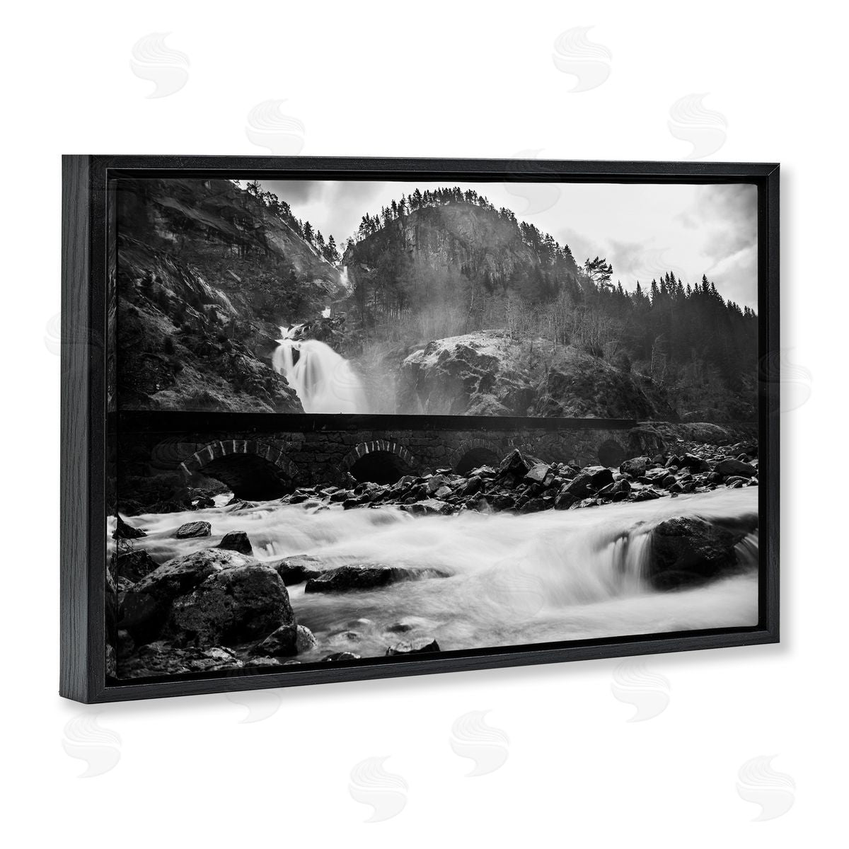 Waterfall Ravine Photography Black Floating Frame Canvas Wall Art, Home Decor by Thomas Tepstad Berge