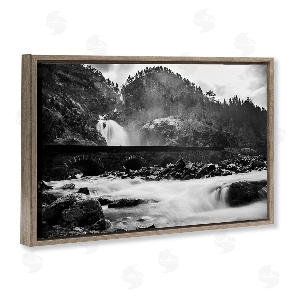 Waterfall Ravine Photography Brown Floating Frame Canvas Wall Art, Home Decor by Thomas Tepstad Berge