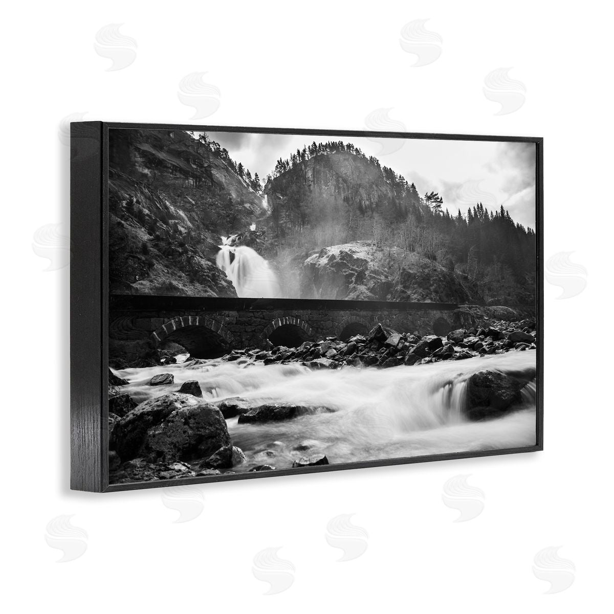 Waterfall Ravine Photography Black Frame Print Wall Art, Home Decor by Thomas Tepstad Berge