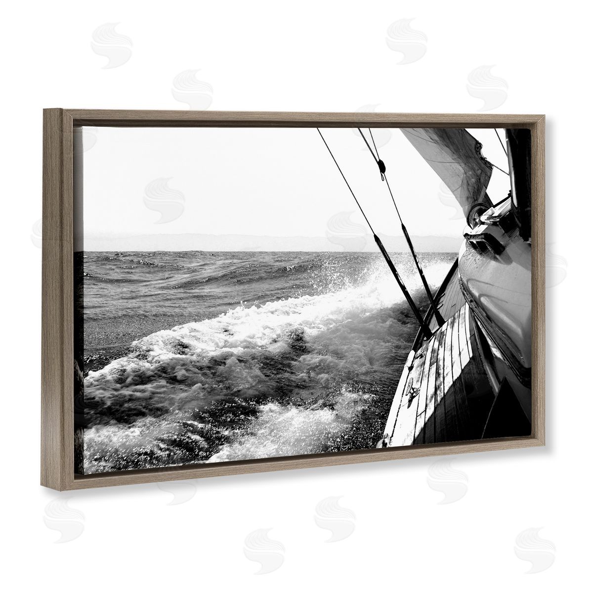 Boat & Splashing Wake Brown Floating Frame Canvas Wall Art, Home Decor by Kyle
