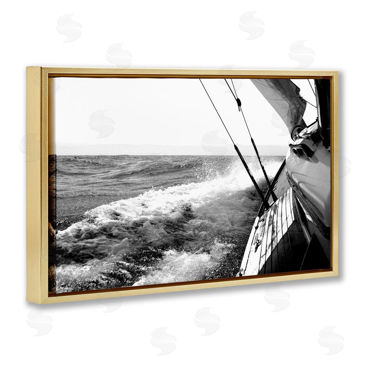 Boat & Splashing Wake Gold Floating Frame Canvas Wall Art, Home Decor by Kyle