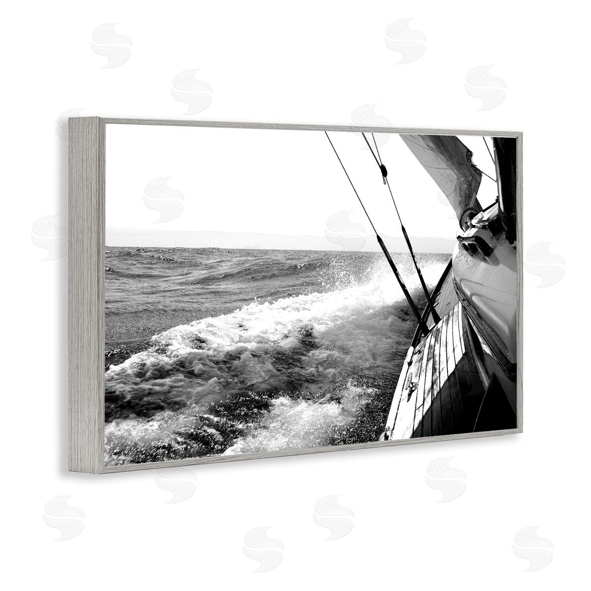 Boat & Splashing Wake Grey Frame Print Wall Art, Home Decor by Kyle