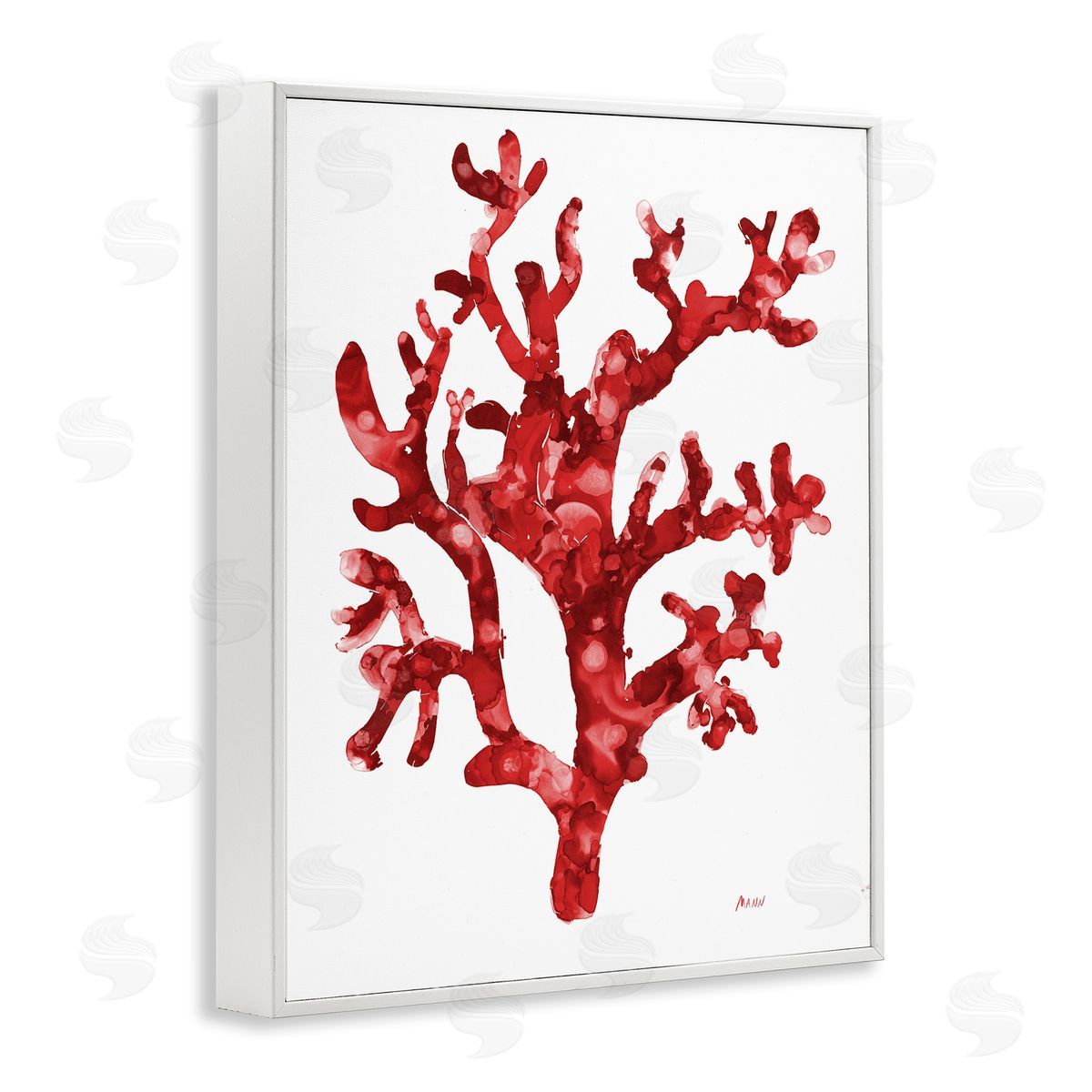 Red Coral Sprig White Frame Print Wall Art, Home Decor by Patti Mann