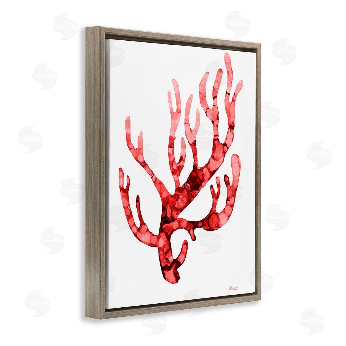 Modern Curved Coral Brown Floating Frame Canvas Wall Art, Home Decor by Patti Mann