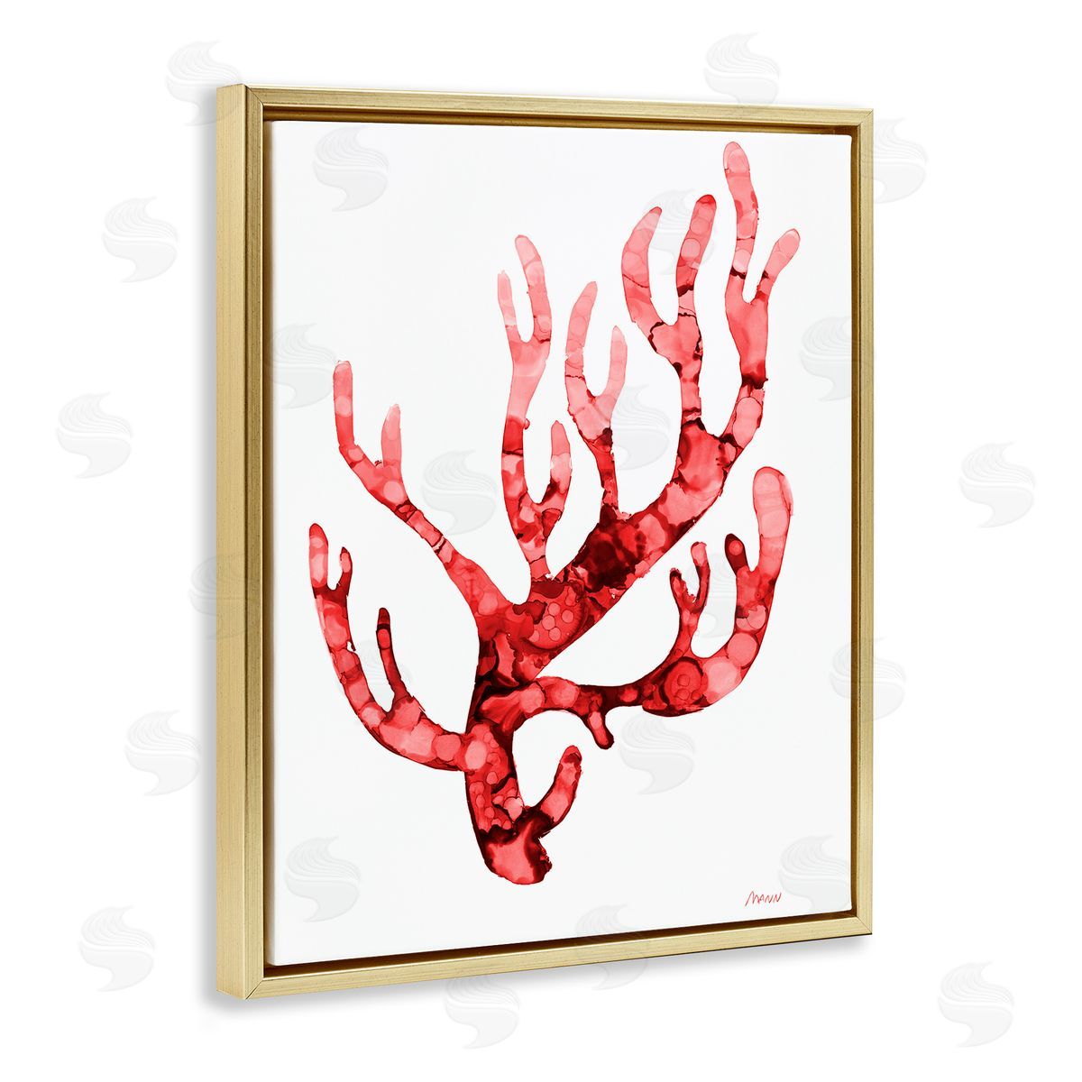 Modern Curved Coral Gold Floating Frame Canvas Wall Art, Home Decor by Patti Mann