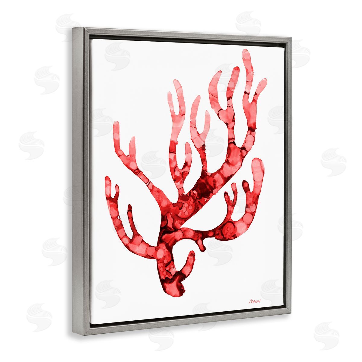 Modern Curved Coral Grey Floating Frame Canvas Wall Art, Home Decor by Patti Mann