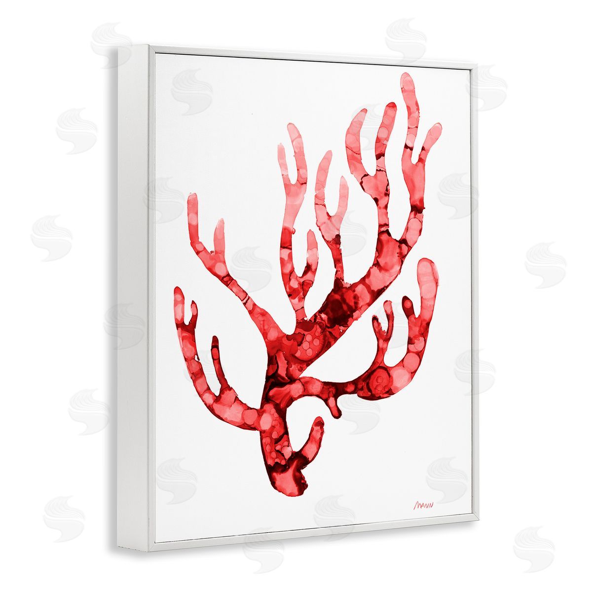 Modern Curved Coral White Frame Print Wall Art, Home Decor by Patti Mann