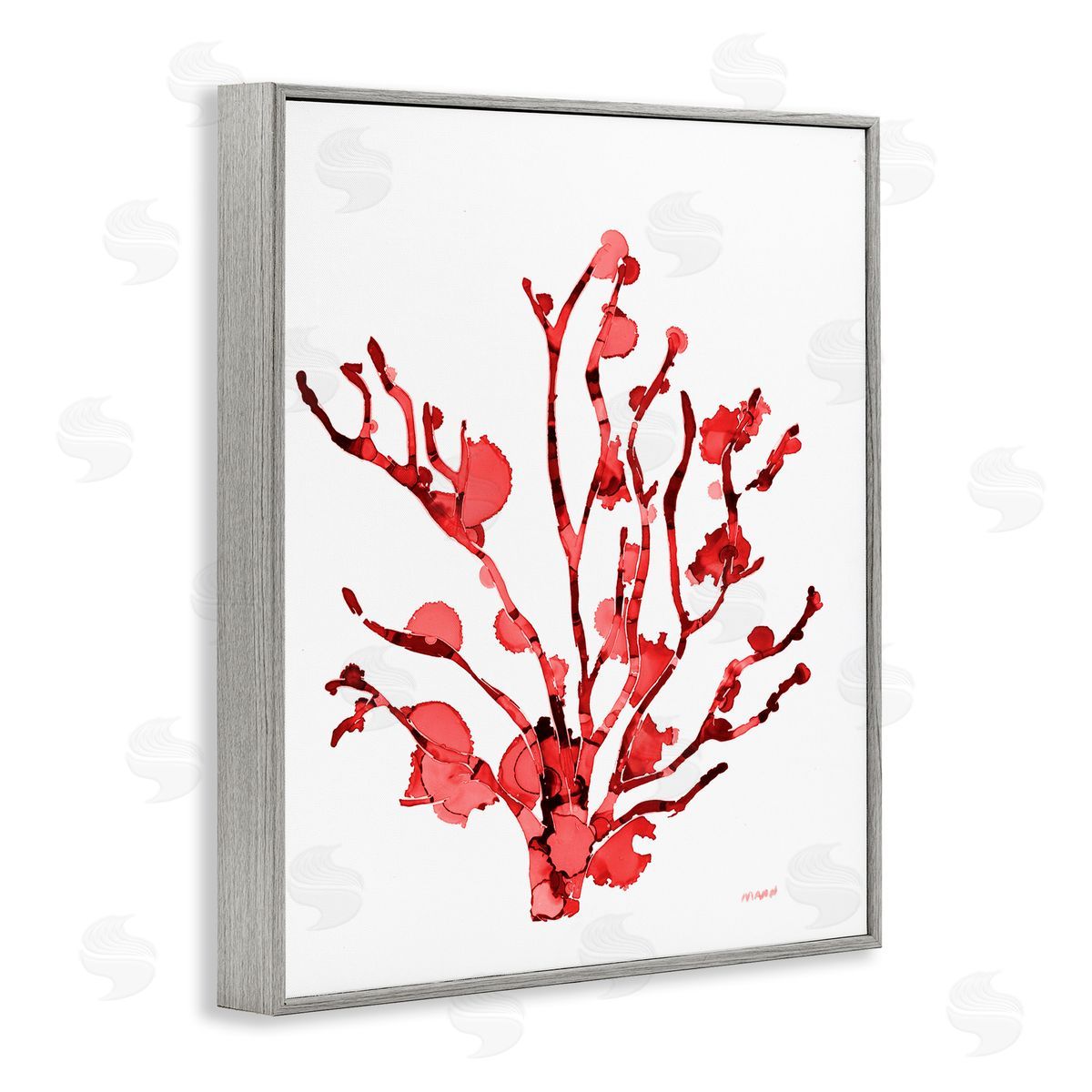 Coral With Splashes Grey Frame Print Wall Art, Home Decor by Patti Mann