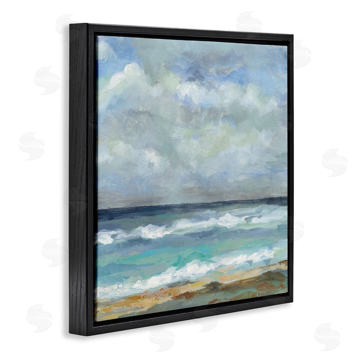 Summer Seashore Waves Black Floating Frame Canvas Wall Art, Home Decor by Silvia Vassileva