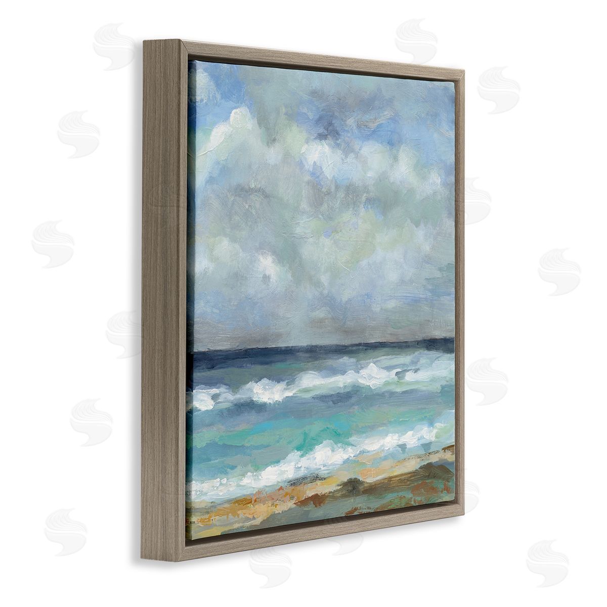 Summer Seashore Waves Brown Floating Frame Canvas Wall Art, Home Decor by Silvia Vassileva