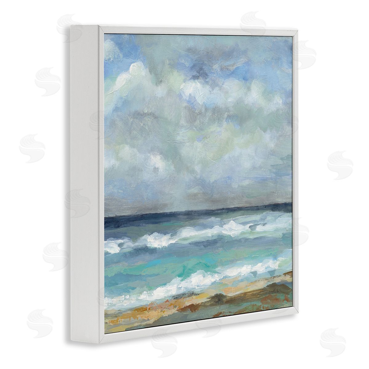 Summer Seashore Waves White Frame Print Wall Art, Home Decor by Silvia Vassileva