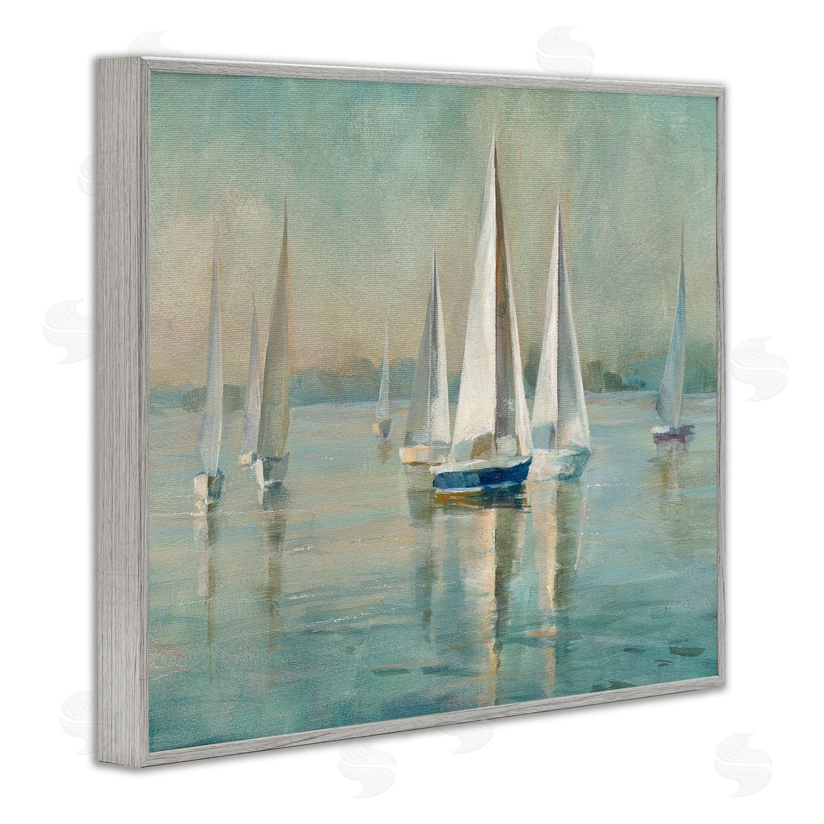 Sailboats at Sunrise Grey Frame Print Wall Art, Home Decor by Danhui Nai