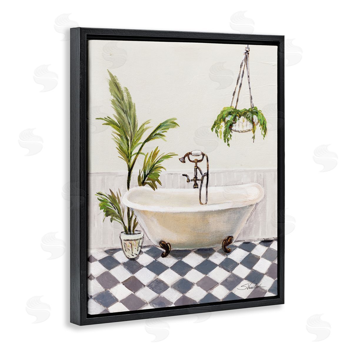Crisp Cottage Bathroom Black Floating Frame Canvas Wall Art, Home Decor by Silvia Vassileva