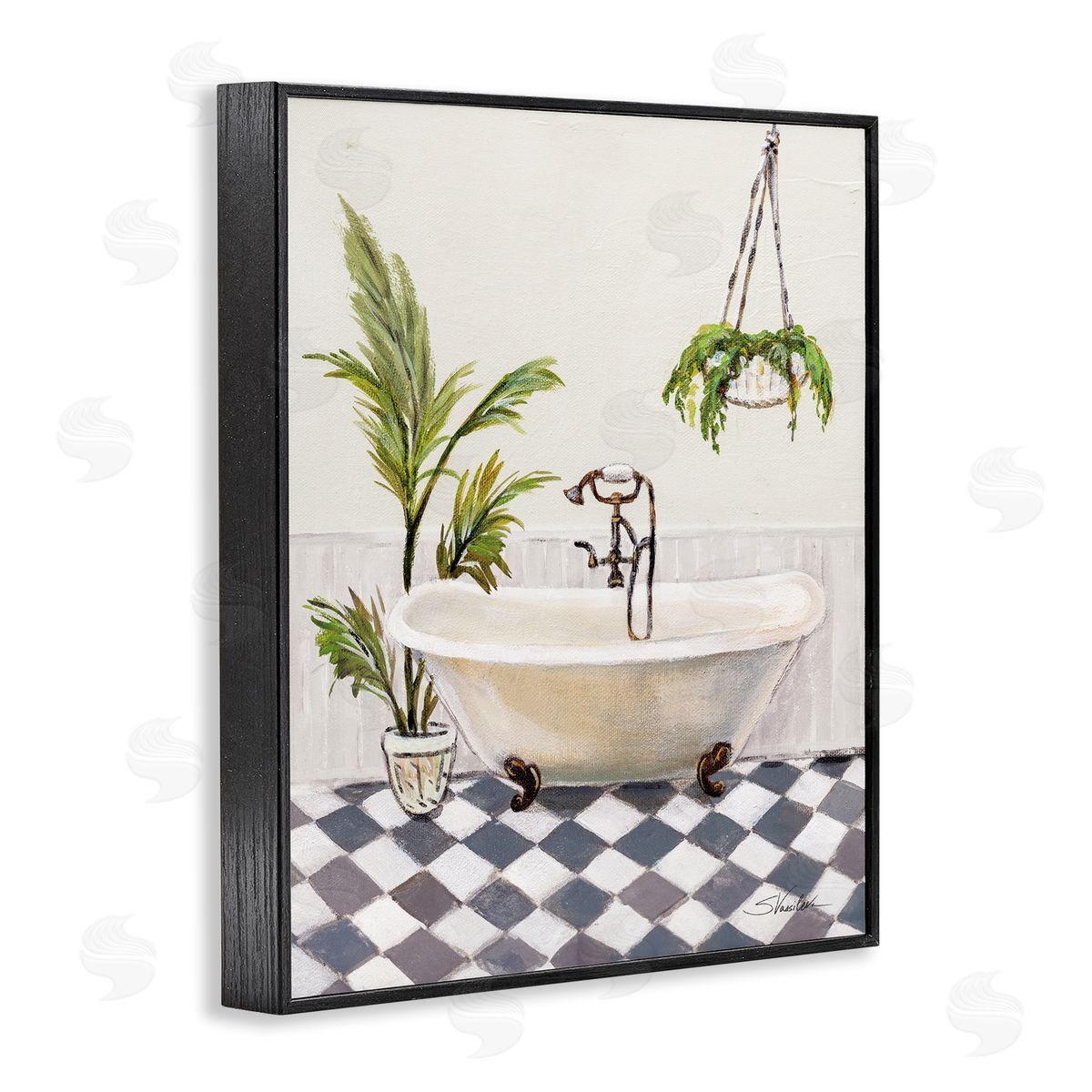 Crisp Cottage Bathroom Black Frame Print Wall Art, Home Decor by Silvia Vassileva
