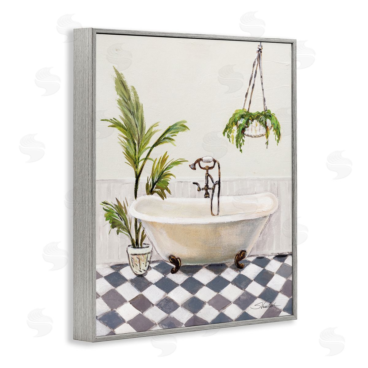 Crisp Cottage Bathroom Grey Frame Print Wall Art, Home Decor by Silvia Vassileva