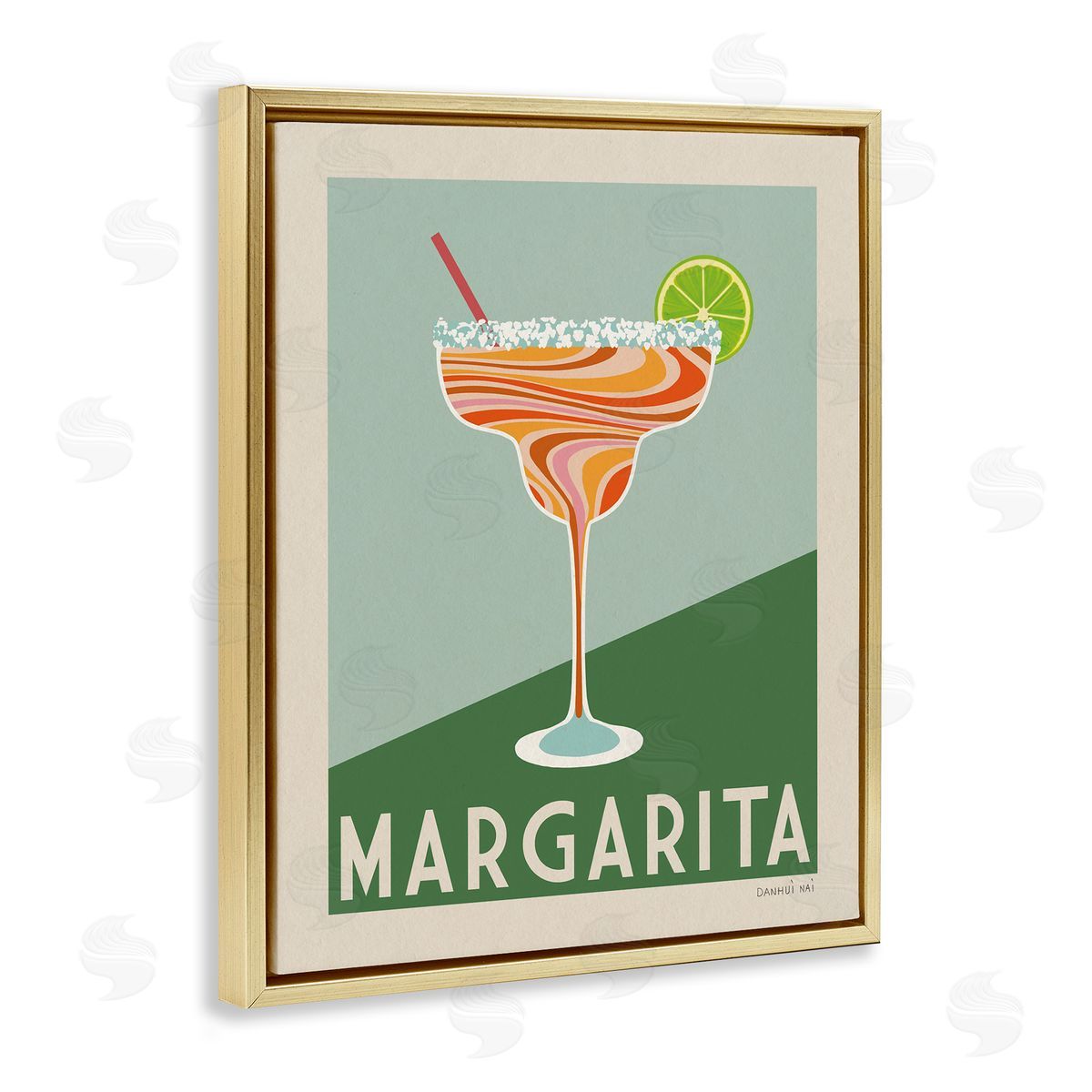 Retro Swirled Margarita Gold Floating Frame Canvas Wall Art, Home Decor by Danhui Nai