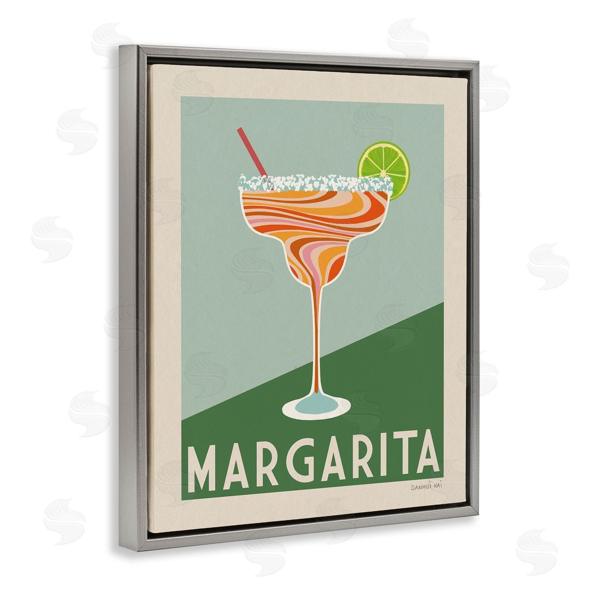 Retro Swirled Margarita Grey Floating Frame Canvas Wall Art, Home Decor by Danhui Nai