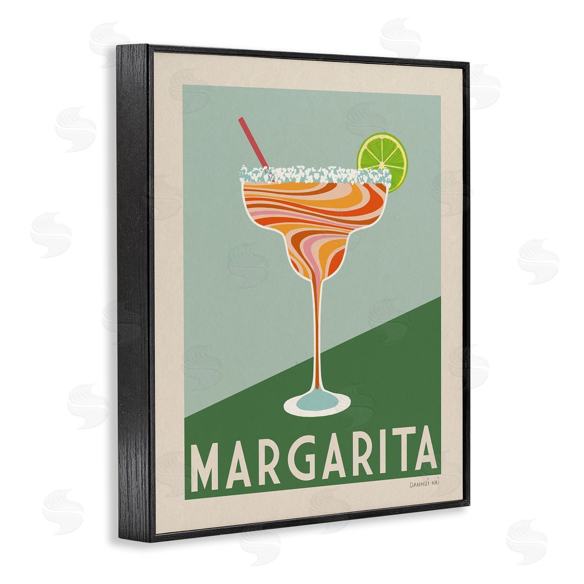 Retro Swirled Margarita Black Frame Print Wall Art, Home Decor by Danhui Nai