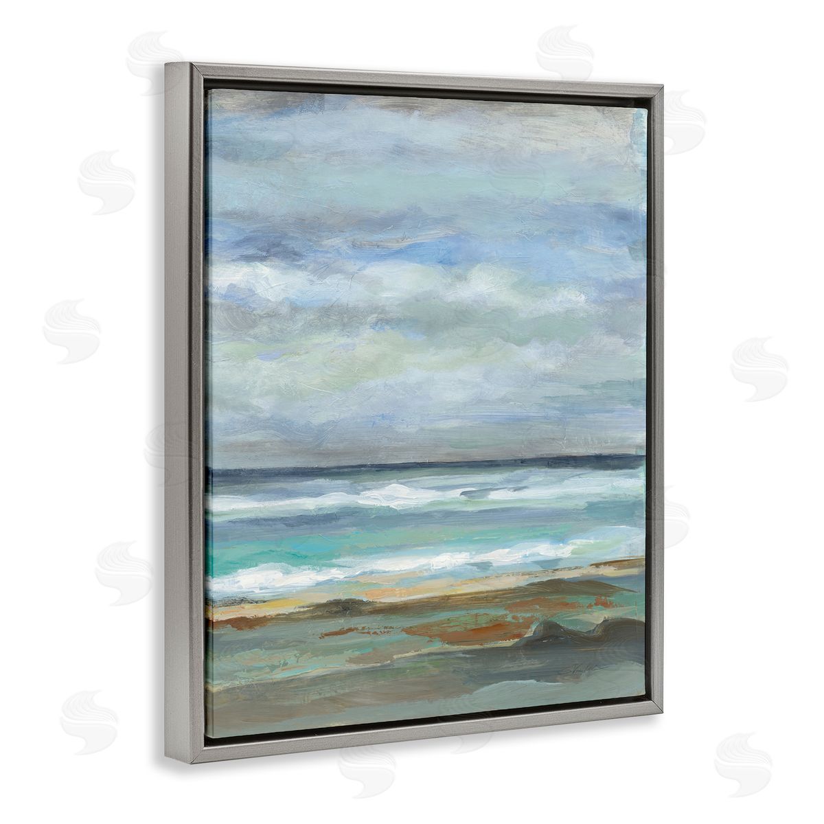 Traditional Cloudy Seashore Grey Floating Frame Canvas Wall Art, Home Decor by Silvia Vassileva