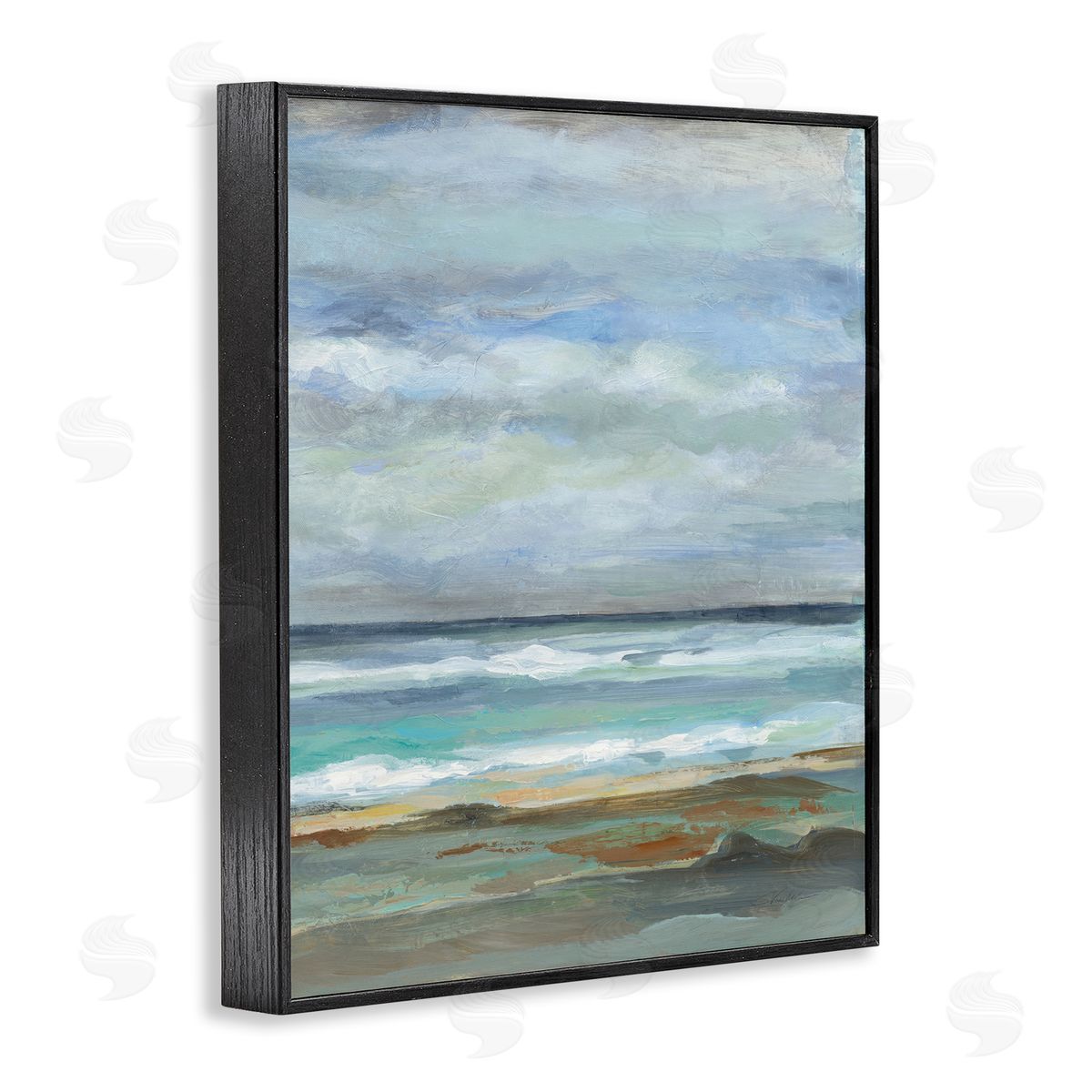 Traditional Cloudy Seashore Black Frame Print Wall Art, Home Decor by Silvia Vassileva