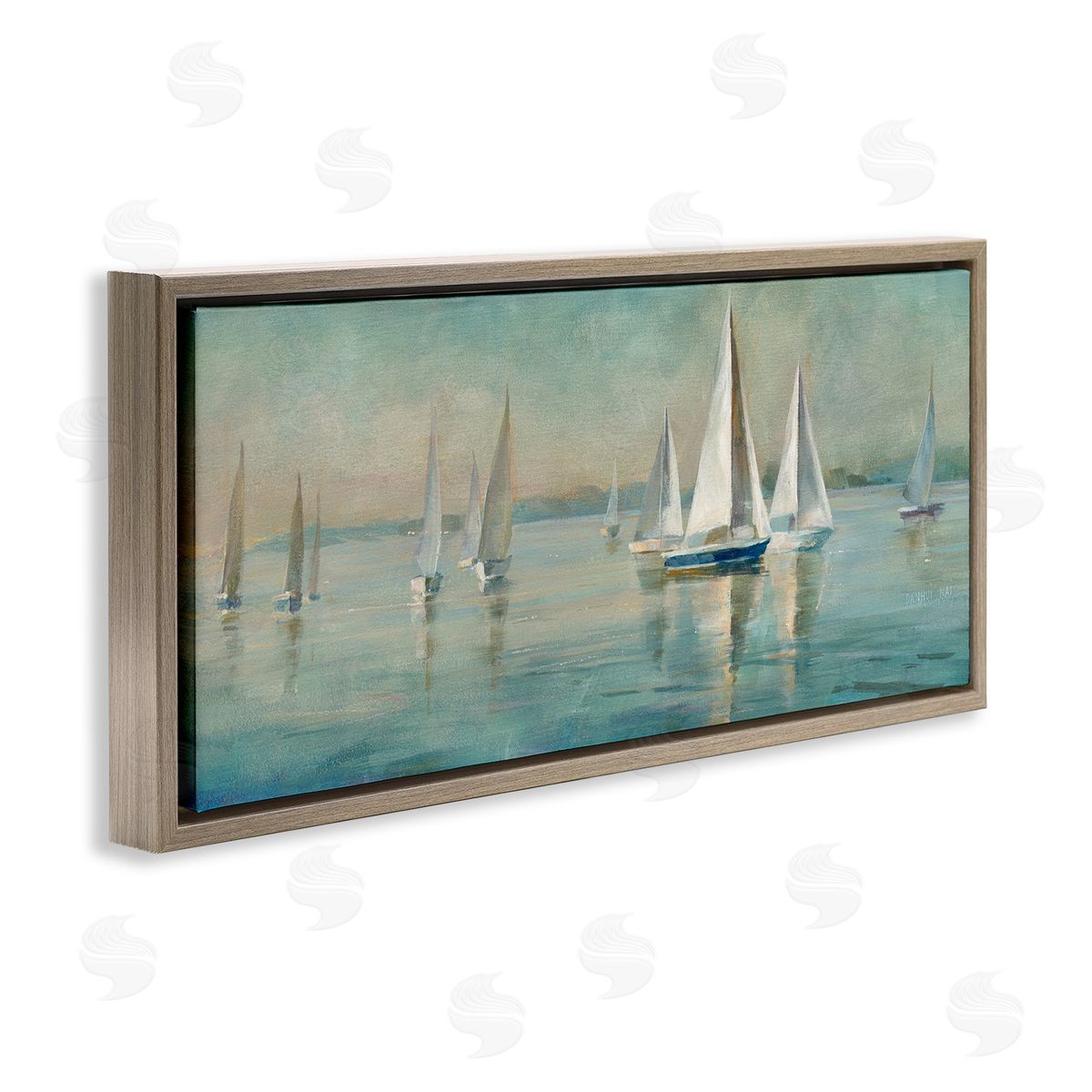Panoramic Sailing at Sunrise Brown Floating Frame Canvas Wall Art, Home Decor by Danhui Nai