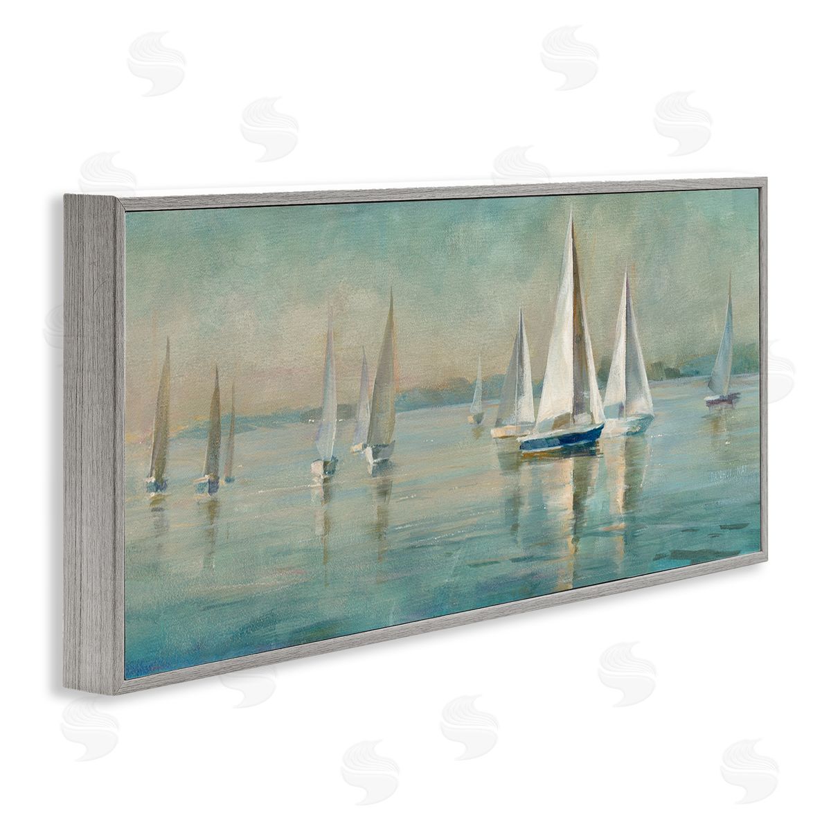 Panoramic Sailing at Sunrise Grey Frame Print Wall Art, Home Decor by Danhui Nai