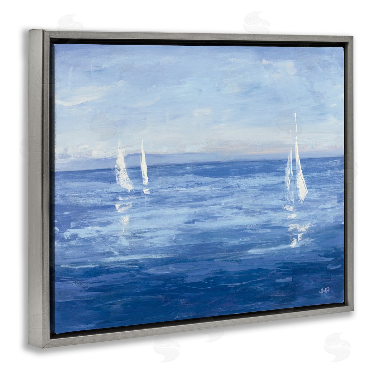 Vivid Boats Open Sail Grey Floating Frame Canvas Wall Art, Home Decor by Julia Purinton