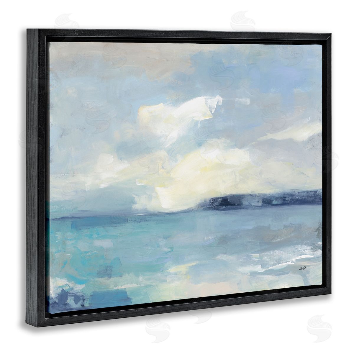 Sunny Peninsula Seascape Black Floating Frame Canvas Wall Art, Home Decor by Julia Purinton