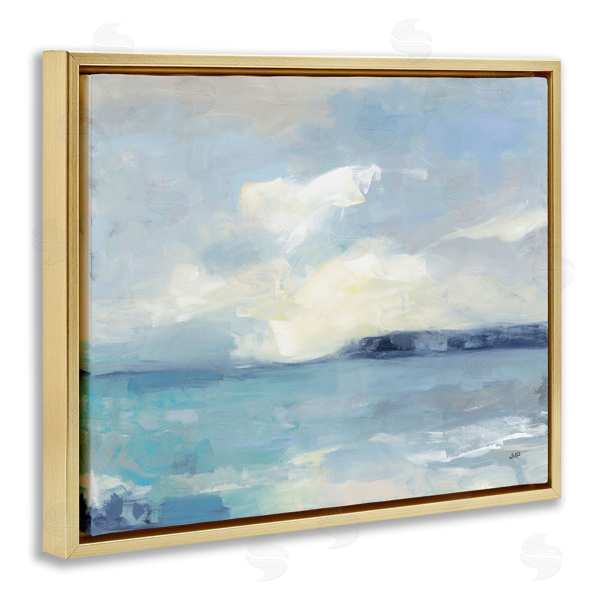 Sunny Peninsula Seascape Gold Floating Frame Canvas Wall Art, Home Decor by Julia Purinton