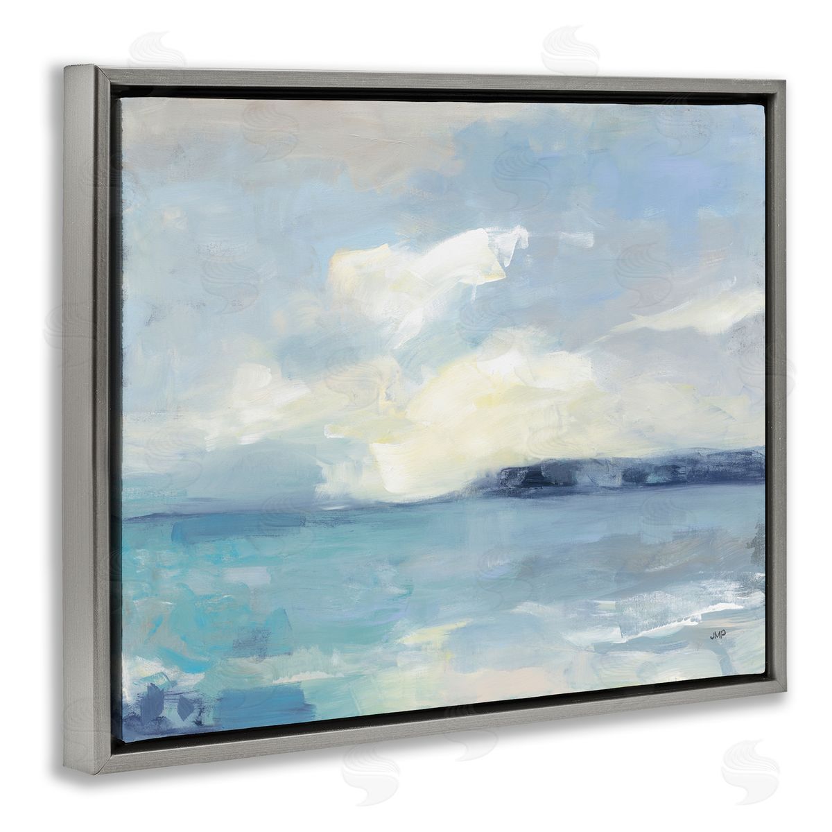 Sunny Peninsula Seascape Grey Floating Frame Canvas Wall Art, Home Decor by Julia Purinton