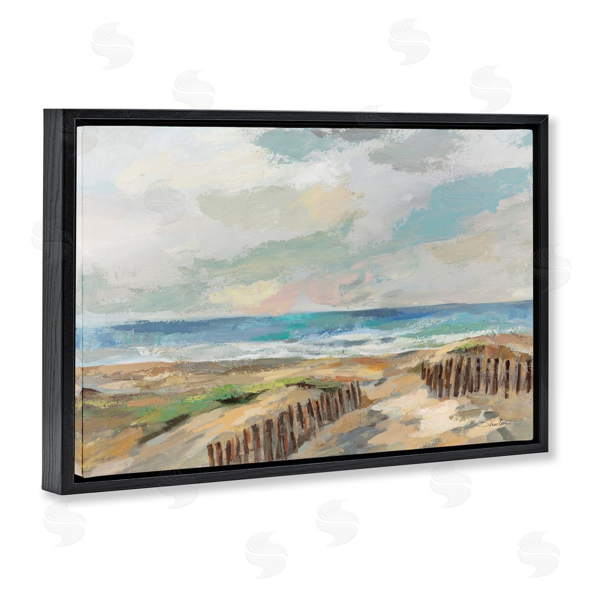Summer Beach Dunes Black Floating Frame Canvas Wall Art, Home Decor by Silvia Vassileva