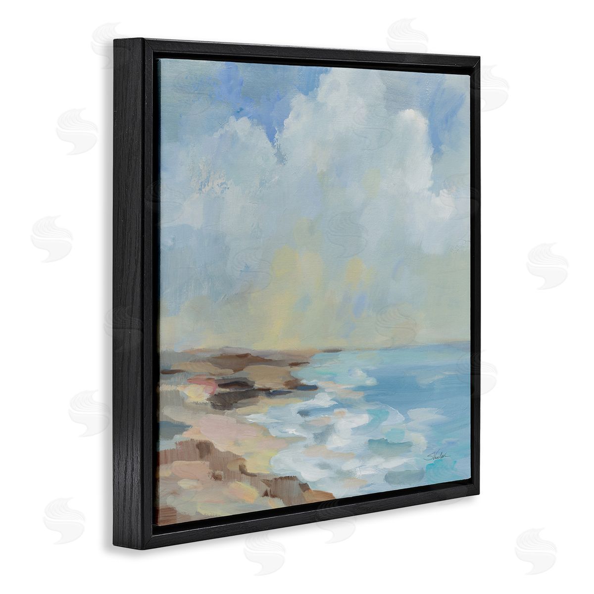 By The Beach Shore Black Floating Frame Canvas Wall Art, Home Decor by Silvia Vassileva