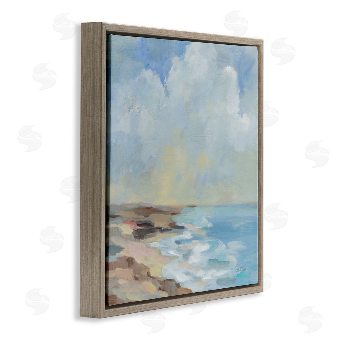 By The Beach Shore Brown Floating Frame Canvas Wall Art, Home Decor by Silvia Vassileva